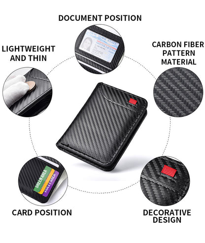 Coffee-colored Sleek Carbon Fiber Vertical Wallet for Men - Slim Bifold Card Holder with Clear ID Window V888-ELOSUNG34464