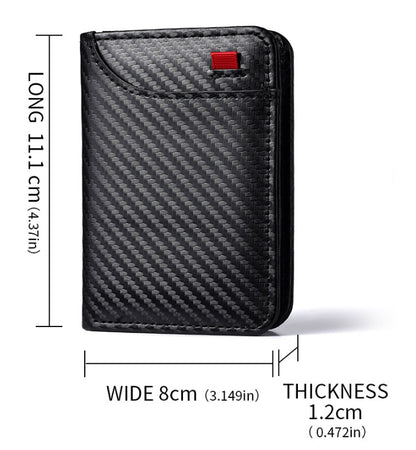 Coffee-colored Sleek Carbon Fiber Vertical Wallet for Men - Slim Bifold Card Holder with Clear ID Window V888-ELOSUNG34464