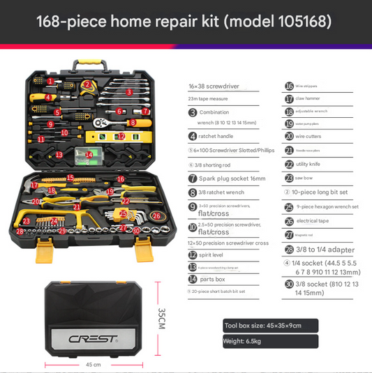 168-Piece Ultimate Hand Tool Kit - Comprehensive Household & Auto Repair Set with Socket Wrenches, Pliers, V888-ELOSUNG34470