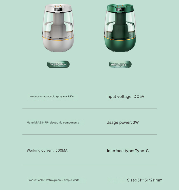 Green 3.5L Smart Cool Mist Humidifier with Dual Nozzle & Digital Display - Ultra-Quiet Air Purifier for V888-ELOSUNG34472