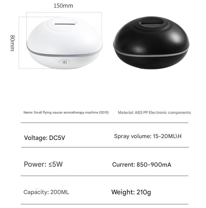 Black Mini USB Aromatherapy Diffuser with Flame Projection - Portable Humidifier for Home and Car Use V888-ELOSUNG34479