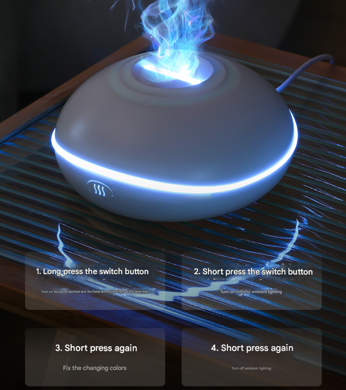 Wood grain Mini USB Aromatherapy Diffuser with Flame Projection - Portable Humidifier for Home and Car Use V888-ELOSUNG34481