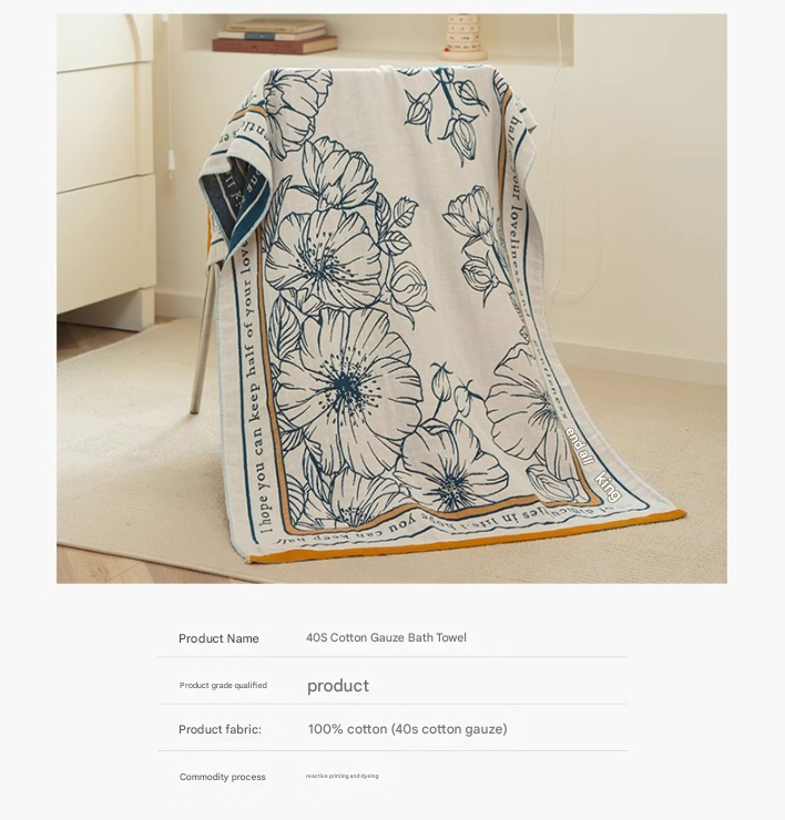 Among the flower fields 40S Pure Cotton Gauze Bath Towel - Extra Large, Thick, Soft, and Highly Absorbent for V888-ELOSUNG34486