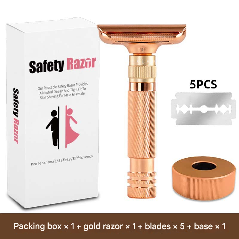 Rose gold Premium Adjustable Double Edge Safety Razor Kit - 8-Setting Precision Shave with Stand & 5 Blades V888-ELOSUNG34493