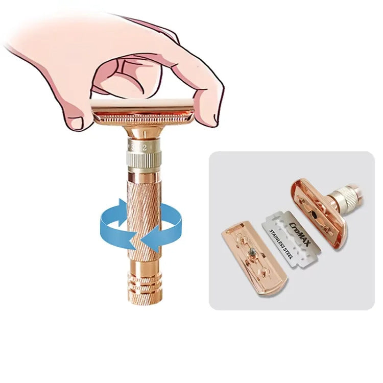 Rose gold Premium Adjustable Double Edge Safety Razor Kit - 8-Setting Precision Shave with Stand & 5 Blades V888-ELOSUNG34493