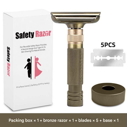 Bronze color Premium Adjustable Double Edge Safety Razor Kit - 8-Setting Precision Shave with Stand & 5 Blades V888-ELOSUNG34494