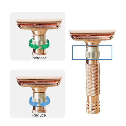 Black Premium Adjustable Double Edge Safety Razor Kit - 8-Setting Precision Shave with Stand & 5 Blades V888-ELOSUNG34496
