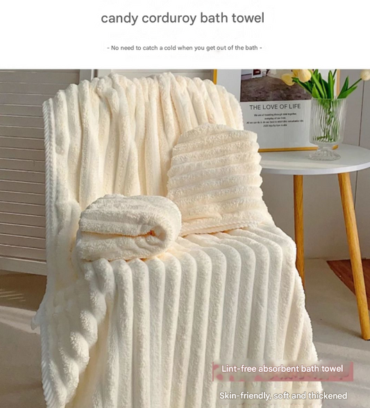 Blue Plush Ribbed Coral Fleece 3-Piece Towel Set - Ultra Soft & Absorbent Bath, Hand Towel and Hair Wrap V888-ELOSUNG34498