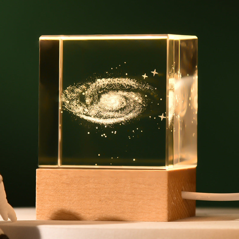Milky Way Luminous 3D Crystal Cube Night Light - Laser Engraved Artwork with Solid Wood Base V888-ELOSUNG34510