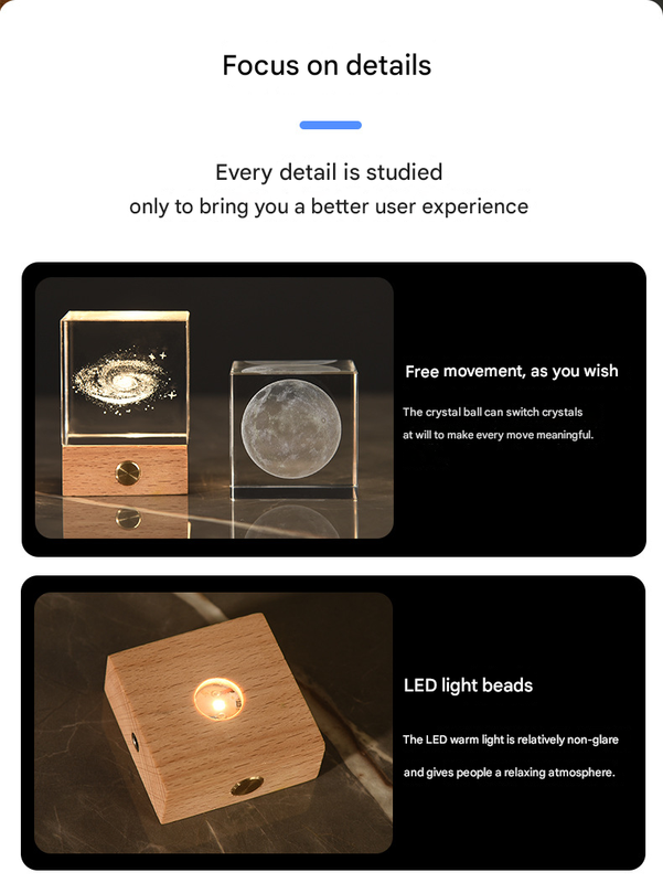 Milky Way Luminous 3D Crystal Cube Night Light - Laser Engraved Artwork with Solid Wood Base V888-ELOSUNG34510