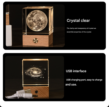 Milky Way Luminous 3D Crystal Cube Night Light - Laser Engraved Artwork with Solid Wood Base V888-ELOSUNG34510