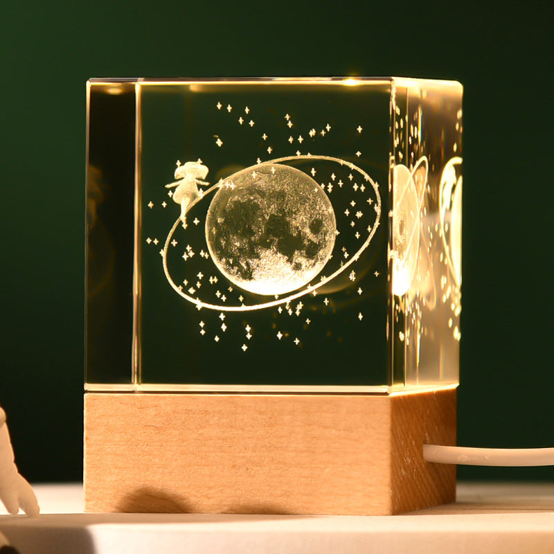 Stroll through the starry sky Luminous 3D Crystal Cube Night Light - Laser Engraved Artwork with Solid Wood V888-ELOSUNG34514