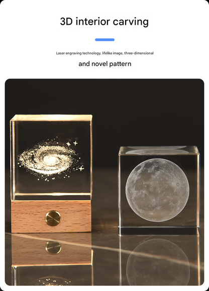 Constellation Luminous 3D Crystal Cube Night Light - Laser Engraved Artwork with Solid Wood Base V888-ELOSUNG34515