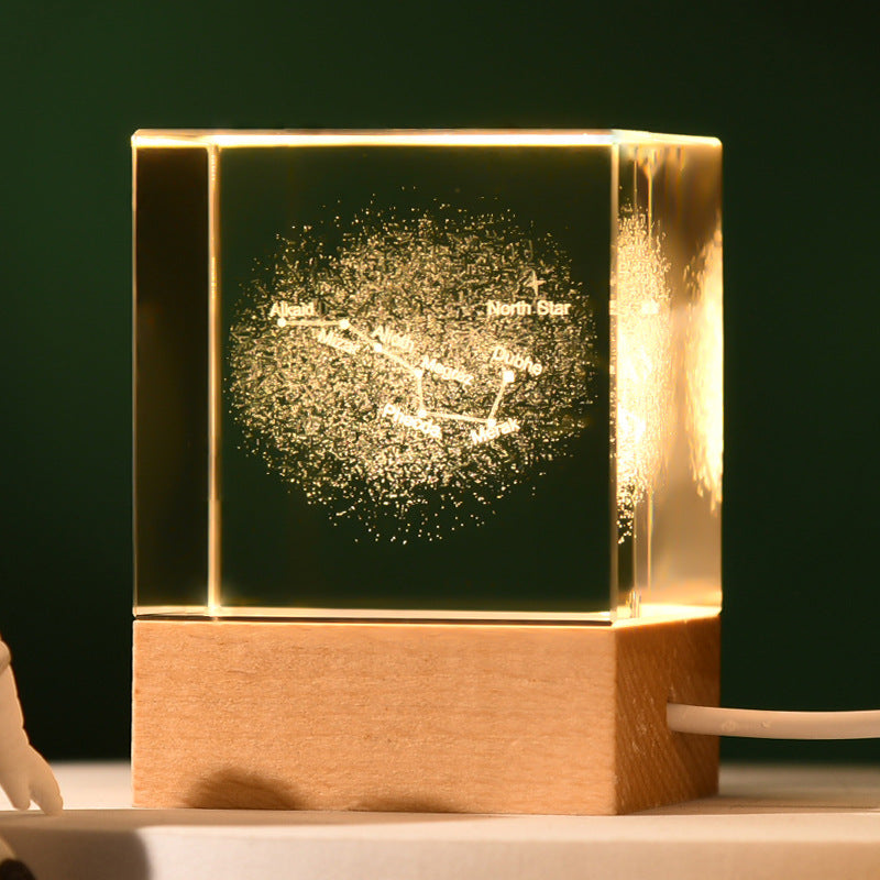 The Big Dipper Luminous 3D Crystal Cube Night Light - Laser Engraved Artwork with Solid Wood Base V888-ELOSUNG34516