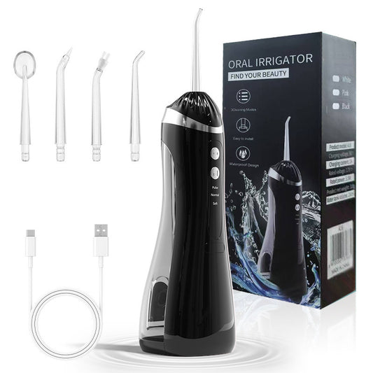 Black Cordless Water Flosser & Oral Irrigator - Portable Teeth Cleaner with 3 Modes & 4 Jet Tips V888-ELOSUNG34541