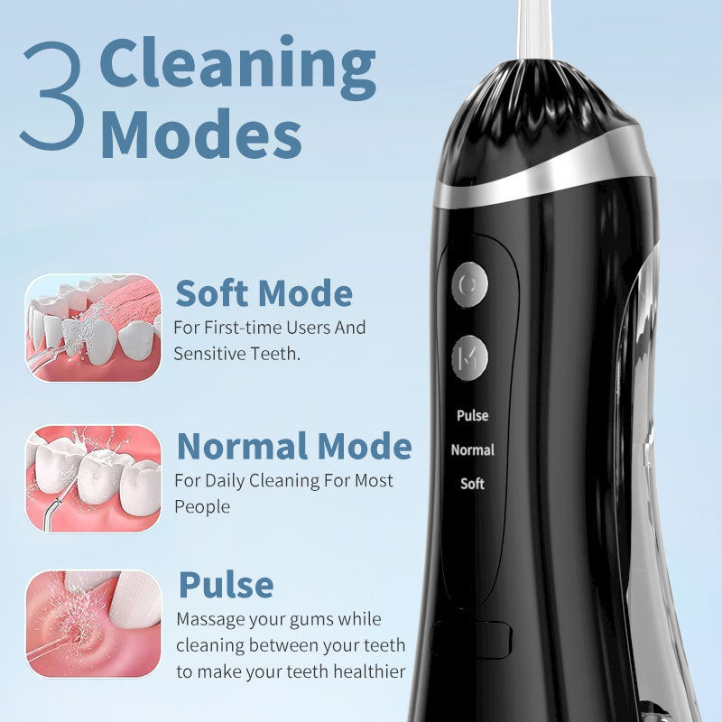 Black Cordless Water Flosser & Oral Irrigator - Portable Teeth Cleaner with 3 Modes & 4 Jet Tips V888-ELOSUNG34541