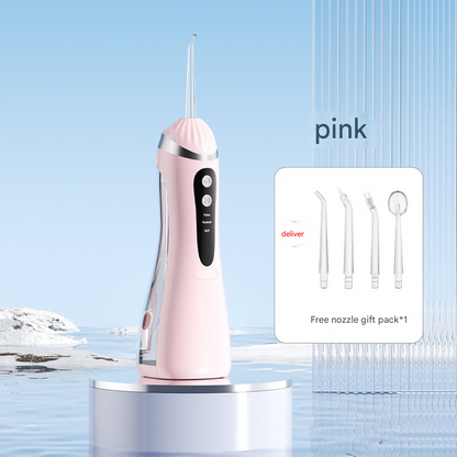 Pink Cordless Water Flosser & Oral Irrigator - Portable Teeth Cleaner with 3 Modes & 4 Jet Tips V888-ELOSUNG34543