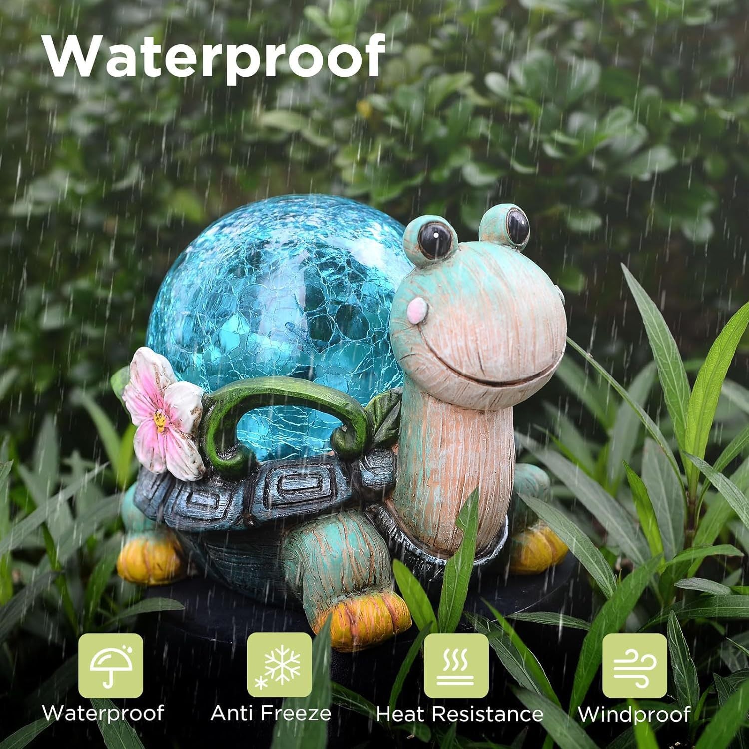 Rabbit and Butterfly Charming Solar-Powered Animal Garden Statue - Waterproof Resin Figurine with Glowing LED V888-ELOSUNG34545