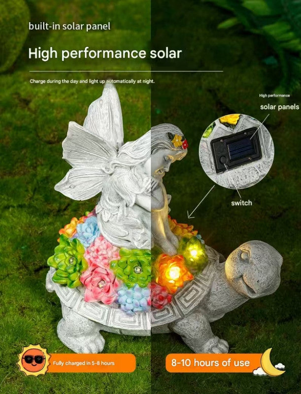 Rabbit and Butterfly Charming Solar-Powered Animal Garden Statue - Waterproof Resin Figurine with Glowing LED V888-ELOSUNG34545