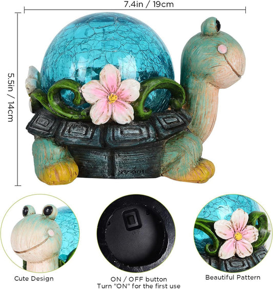 Crystal Ball Turtle Charming Solar-Powered Animal Garden Statue - Waterproof Resin Figurine with Glowing LED V888-ELOSUNG34548