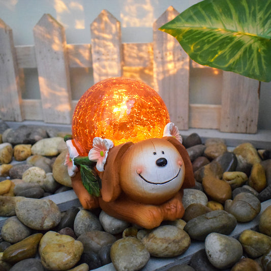 Crystal Ball Dog Charming Solar-Powered Animal Garden Statue - Waterproof Resin Figurine with Glowing LED V888-ELOSUNG34549
