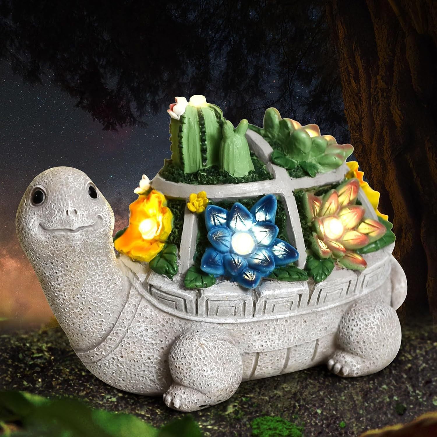 Cactus turtle Charming Solar-Powered Animal Garden Statue - Waterproof Resin Figurine with Glowing LED Accents V888-ELOSUNG34550