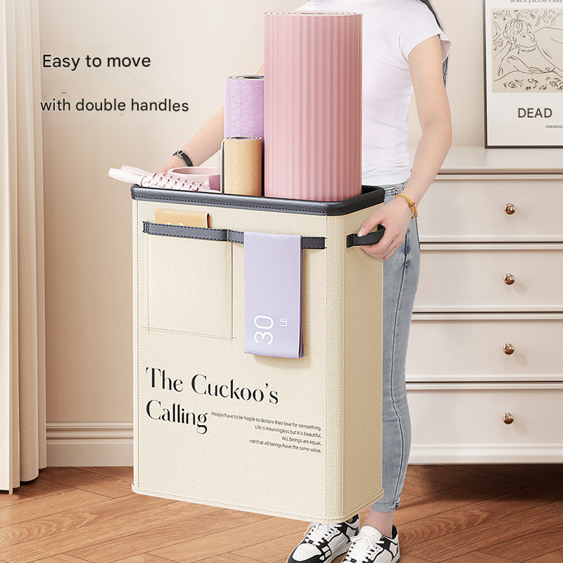 Pink Premium Fabric Yoga Mat Storage Basket - Slim & Foldable Organizer for Home Gym Equipment V888-ELOSUNG34553