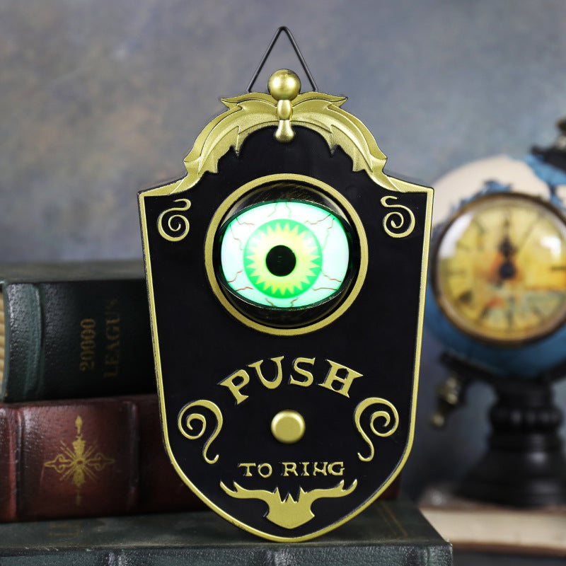 2-Piece Black Halloween Animated Eyeball Doorbell - Spooky Light-Up Prop with Scary Sounds for Party & Door V888-ELOSUNG34558