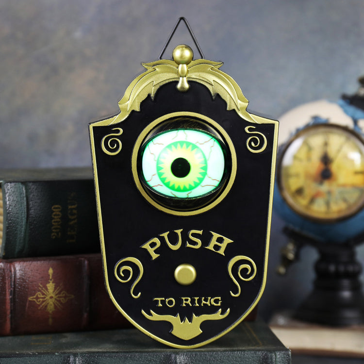 2-Piece Black Halloween Animated Eyeball Doorbell - Spooky Light-Up Prop with Scary Sounds for Party & Door V888-ELOSUNG34558