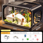 Black Modern Desktop Aquarium & Turtle Tank - Panoramic Viewing Fish Tank with Basking Platform & Lid V888-ELOSUNG34561