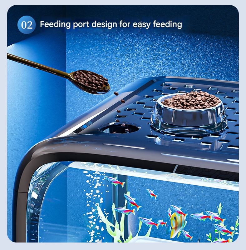 Black Modern Desktop Aquarium & Turtle Tank - Panoramic Viewing Fish Tank with Basking Platform & Lid V888-ELOSUNG34561