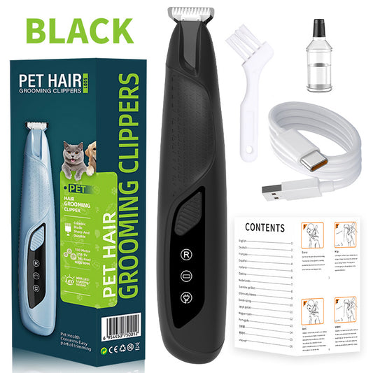 Black Precision Pet Paw Trimmer - Waterproof & Rechargeable Grooming Clipper for Dog & Cat Paws, Eyes, and V888-ELOSUNG34572