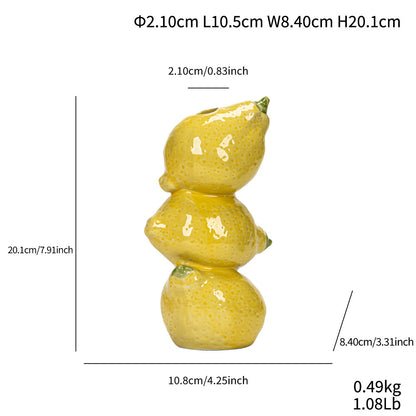 Lemon Whimsical Stacked Fruit Ceramic Vase - Nordic Style Flower Holder for Modern Home Decor V888-ELOSUNG34574