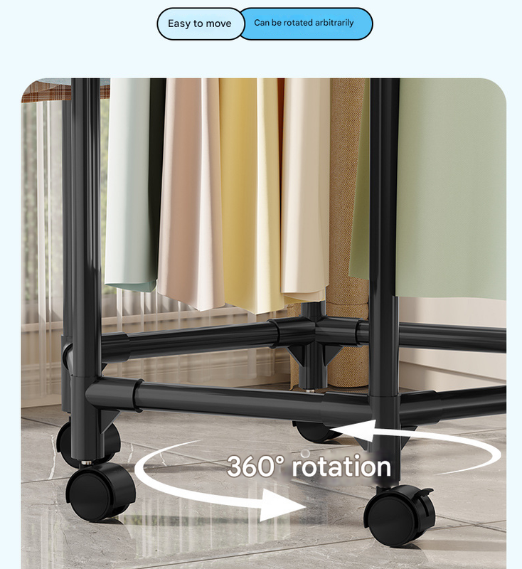 Black double layer 360 degrees Rotating Portable Garment Rack - Heavy Duty Rolling Clothes Stand with Wheels V888-ELOSUNG34607