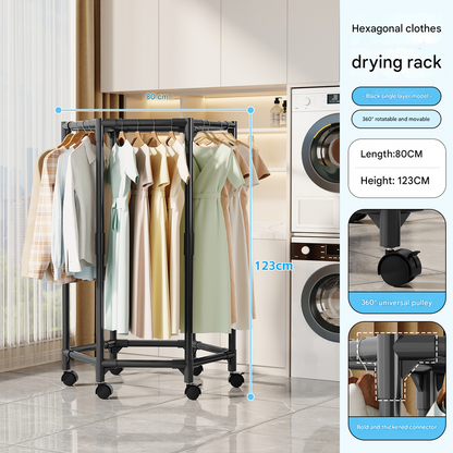 Black single layer 360 degreesRotating Portable Garment Rack - Heavy Duty Rolling Clothes Stand with Wheels V888-ELOSUNG34608