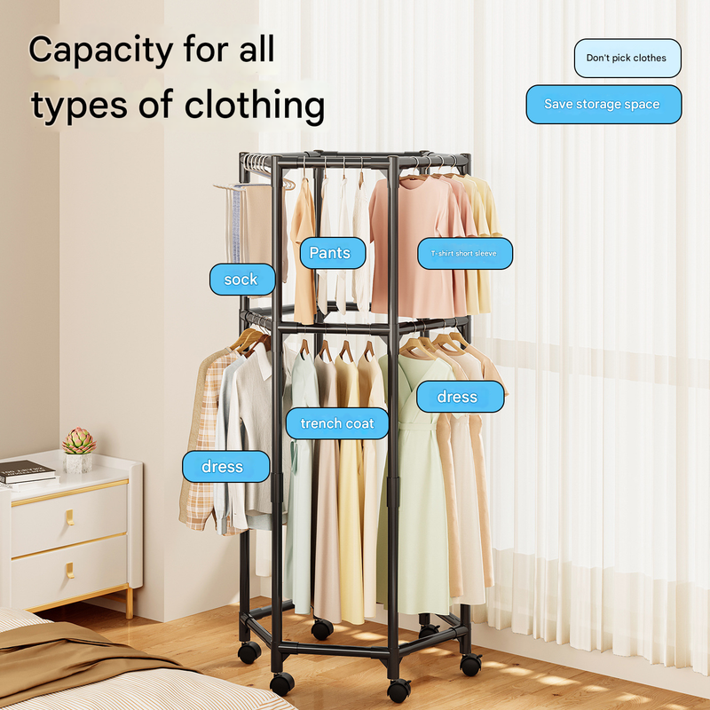 Black single layer 360 degreesRotating Portable Garment Rack - Heavy Duty Rolling Clothes Stand with Wheels V888-ELOSUNG34608