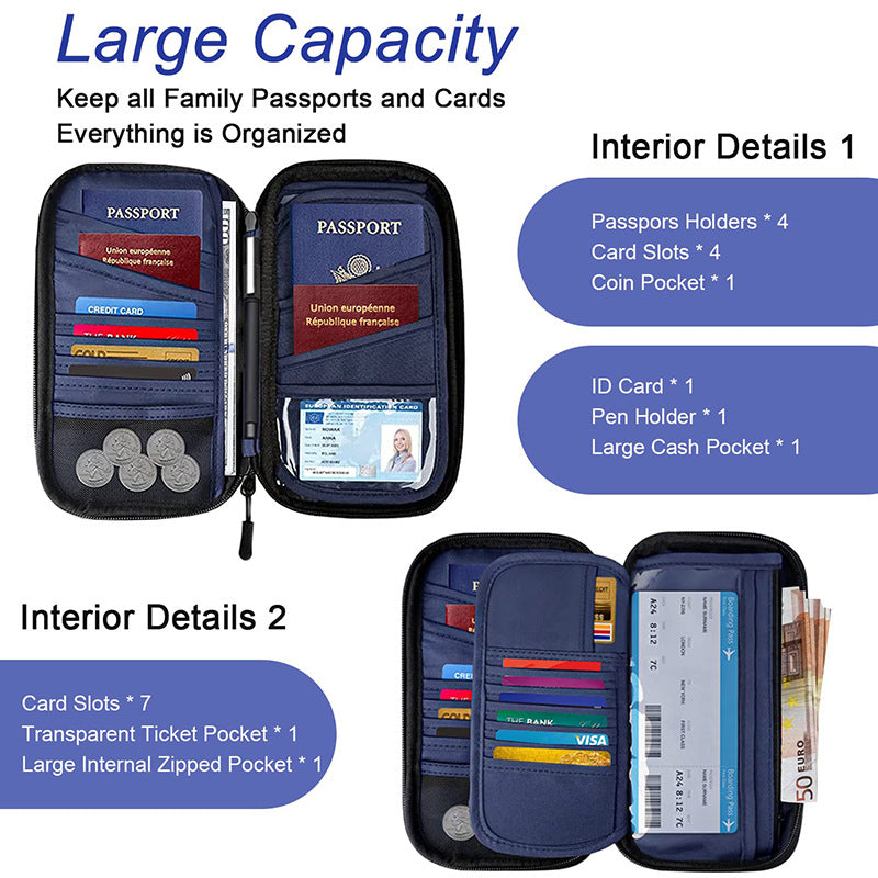 Grey RFID Blocking Travel Wallet - Multi-functional Large Capacity Passport Holder & Card Organizer with V888-ELOSUNG34624