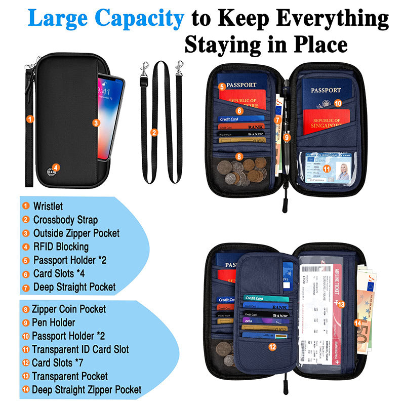 Leopard print RFID Blocking Travel Wallet - Multi-functional Large Capacity Passport Holder & Card Organizer V888-ELOSUNG34625