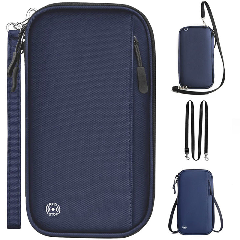 Dark blue RFID Blocking Travel Wallet - Multi-functional Large Capacity Passport Holder & Card Organizer with V888-ELOSUNG34626
