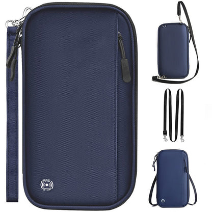 Dark blue RFID Blocking Travel Wallet - Multi-functional Large Capacity Passport Holder & Card Organizer with V888-ELOSUNG34626
