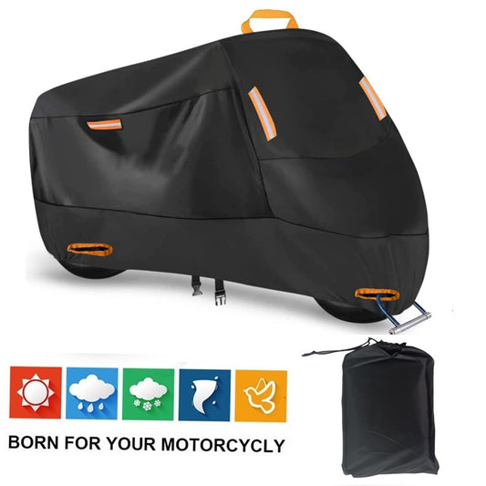 Heavy Duty 210D Waterproof Motorcycle Cover - All Season Outdoor Protection with Lock Holes & Windproof V888-ELOSUNG34632