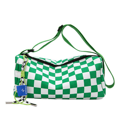 Green Trendy Checkerboard Boston Bag - Casual Crossbody Shoulder Purse with Wide Strap V888-ELOSUNG34636