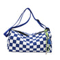Blue Trendy Checkerboard Boston Bag - Casual Crossbody Shoulder Purse with Wide Strap V888-ELOSUNG34637