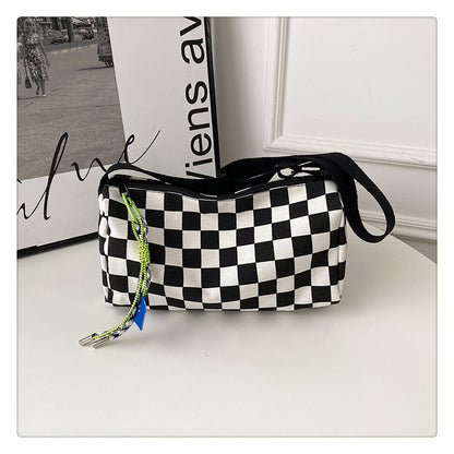 Blue Trendy Checkerboard Boston Bag - Casual Crossbody Shoulder Purse with Wide Strap V888-ELOSUNG34637
