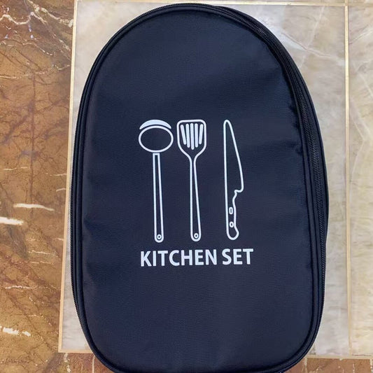 Black Portable Camping Kitchen Utensil Organizer - Travel Cookware Storage Bag for BBQ & Picnics V888-ELOSUNG34641