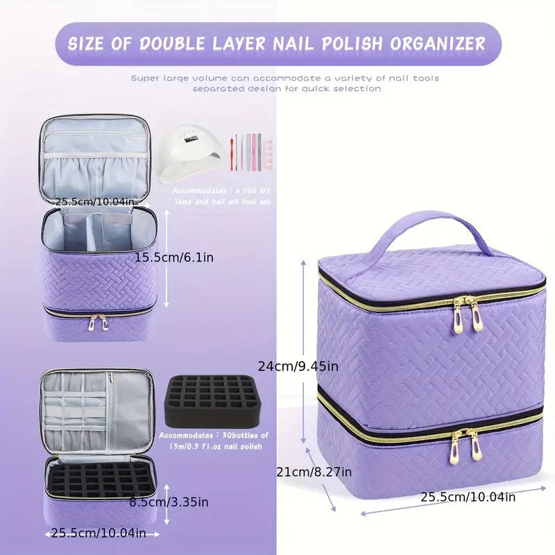 Green Professional Nail Polish Organizer Case for 30 Bottles & UV Lamp - Double-Layer Travel Storage Bag V888-ELOSUNG34650