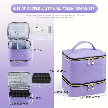 Green Professional Nail Polish Organizer Case for 30 Bottles & UV Lamp - Double-Layer Travel Storage Bag V888-ELOSUNG34650