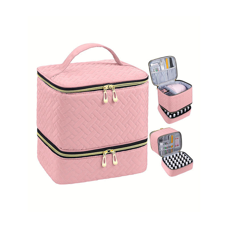Pink Professional Nail Polish Organizer Case for 30 Bottles & UV Lamp - Double-Layer Travel Storage Bag V888-ELOSUNG34651