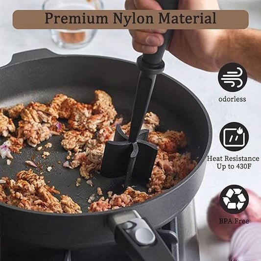3-pieces Black Premium Heat Resistant Meat Chopper - Ground Meat Masher Utensil for Hamburger & Non-Stick Pans V888-ELOSUNG34652