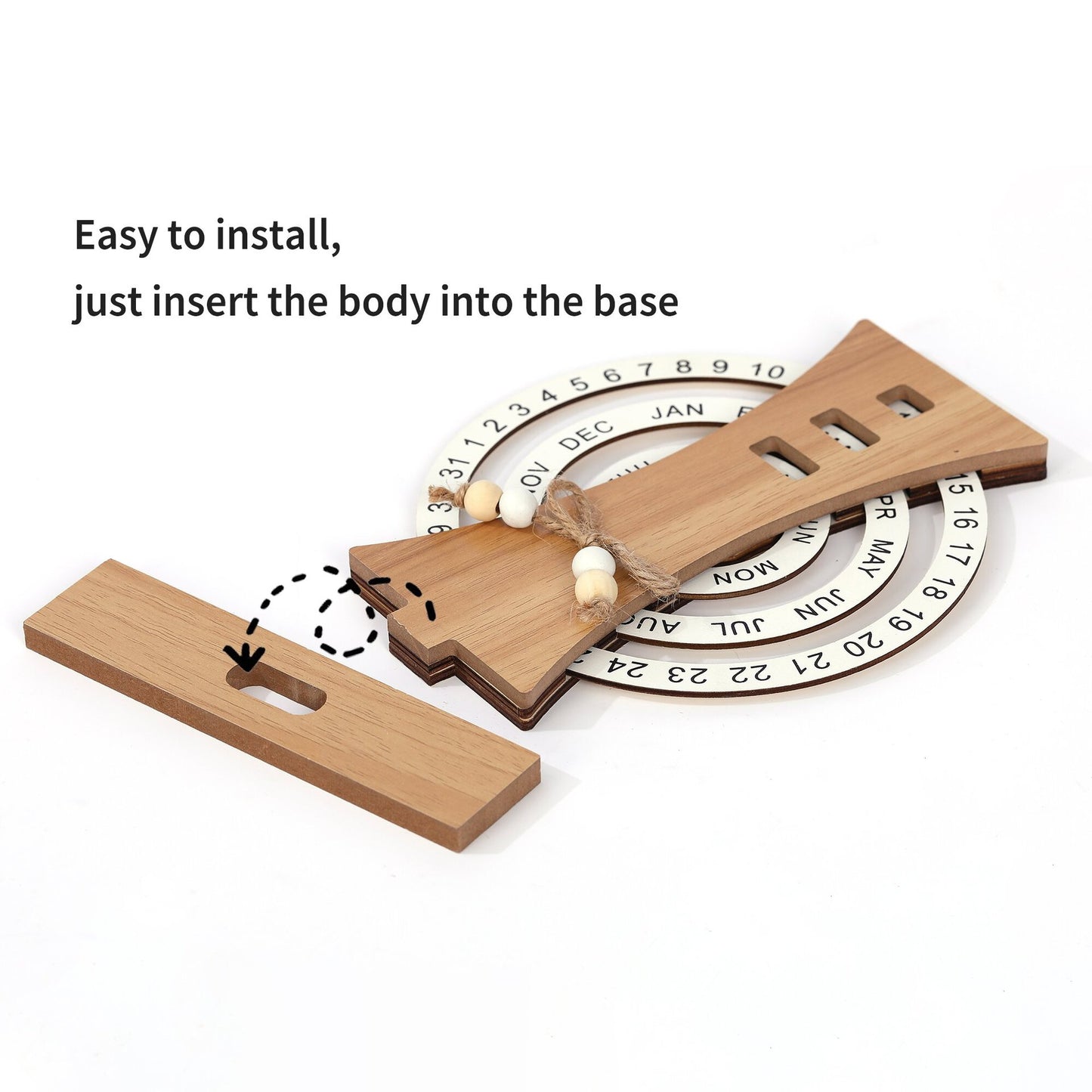 Moon Style Rustic Wooden Perpetual Calendar - Reusable Rotating Desk & Tabletop Decor V888-ELOSUNG34655